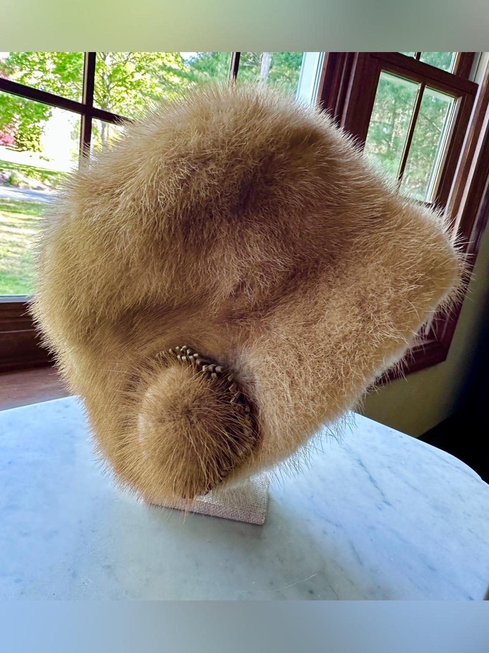 Vintage Amrose NY Mink Pillbox Hat with Side Decoration